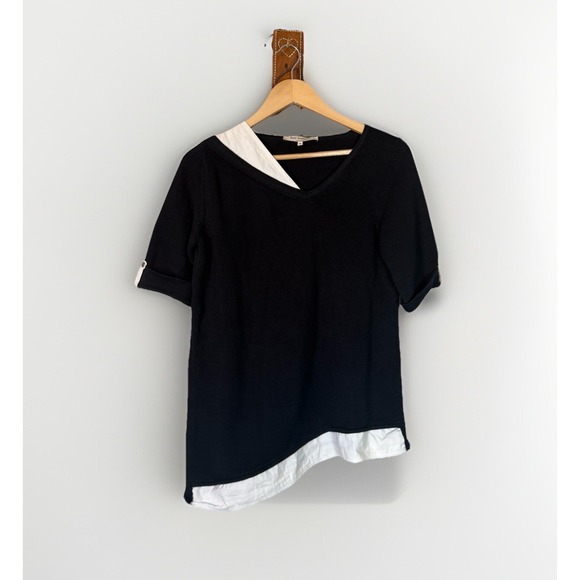 Rani‎ Arabella Asymmetrical Knit Sweater w/ Faux White Undershirt Layer Size M - Picture 1 of 6
